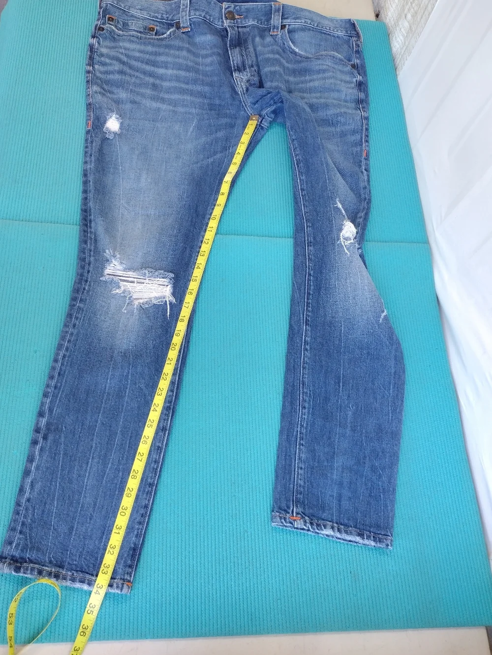True Religion Rocco Men's Relaxed Skinny Ripped Stretch Denim Jeans 42 X34